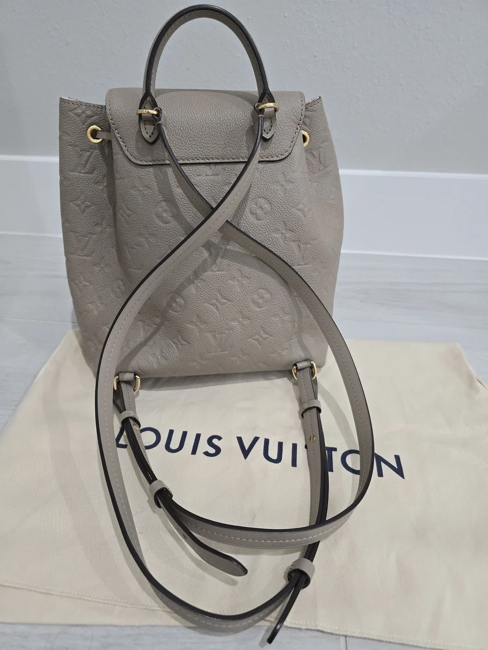 Louis Vuitton  Montsouris Backpack Turtledove Empreinte Leather Pink Interior